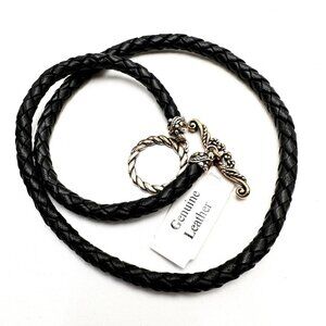 Carolyn Pollack Black Leather Sterling Silver 18" Necklace Perfect for Enhancers